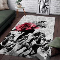 Kentucky Horse Racing Happy 151st Anniversary Area Rug Silhouette Girl Derby Hat With Rose LT01