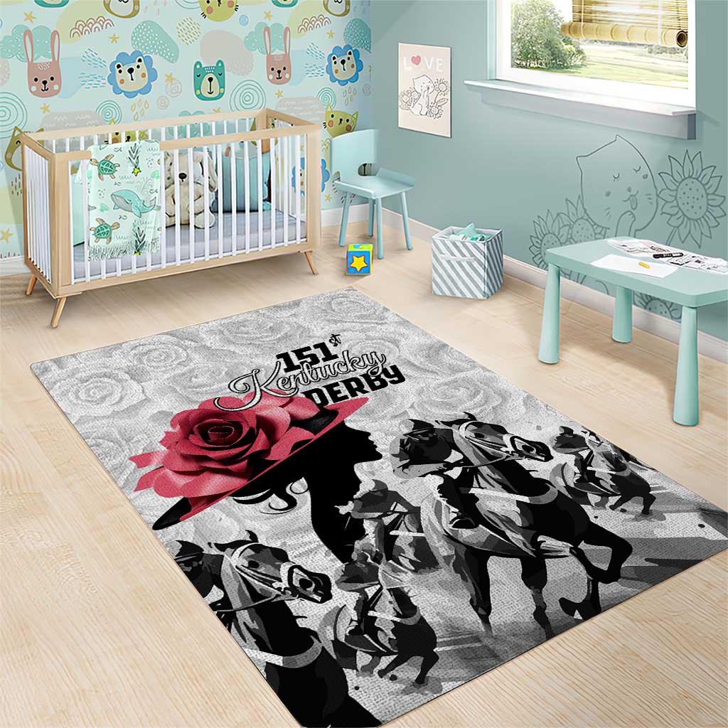 Kentucky Horse Racing Happy 151st Anniversary Area Rug Silhouette Girl Derby Hat With Rose LT01