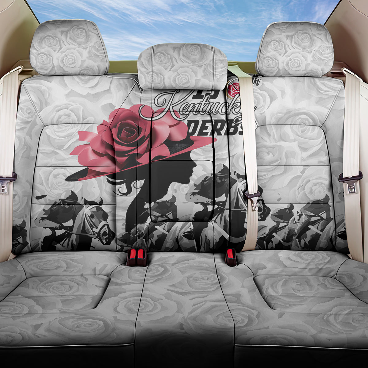 Kentucky Derby Happy 150th Anniversary Back Car Seat Cover Silhouette Girl Derby Hat With Rose