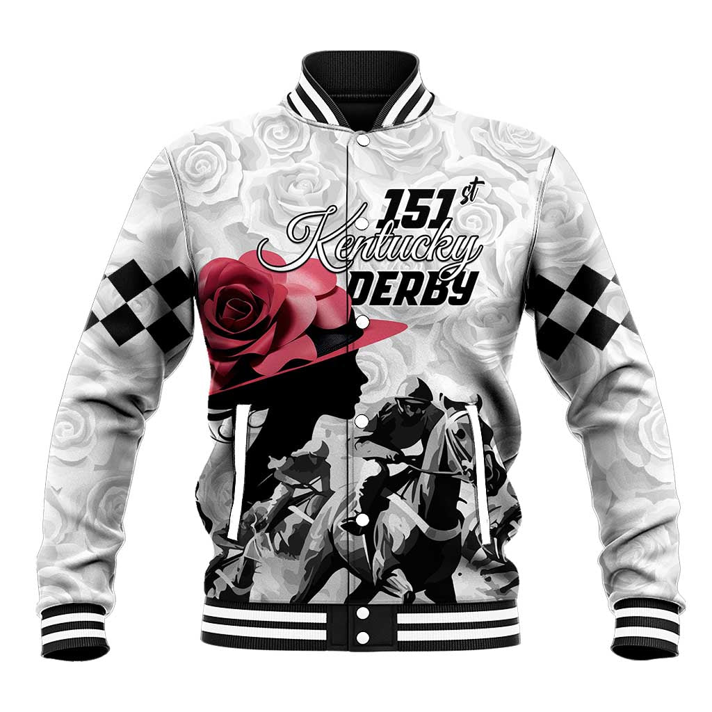 Kentucky Horse Racing Happy 151st Anniversary Baseball Jacket Silhouette Girl Derby Hat With Rose LT01
