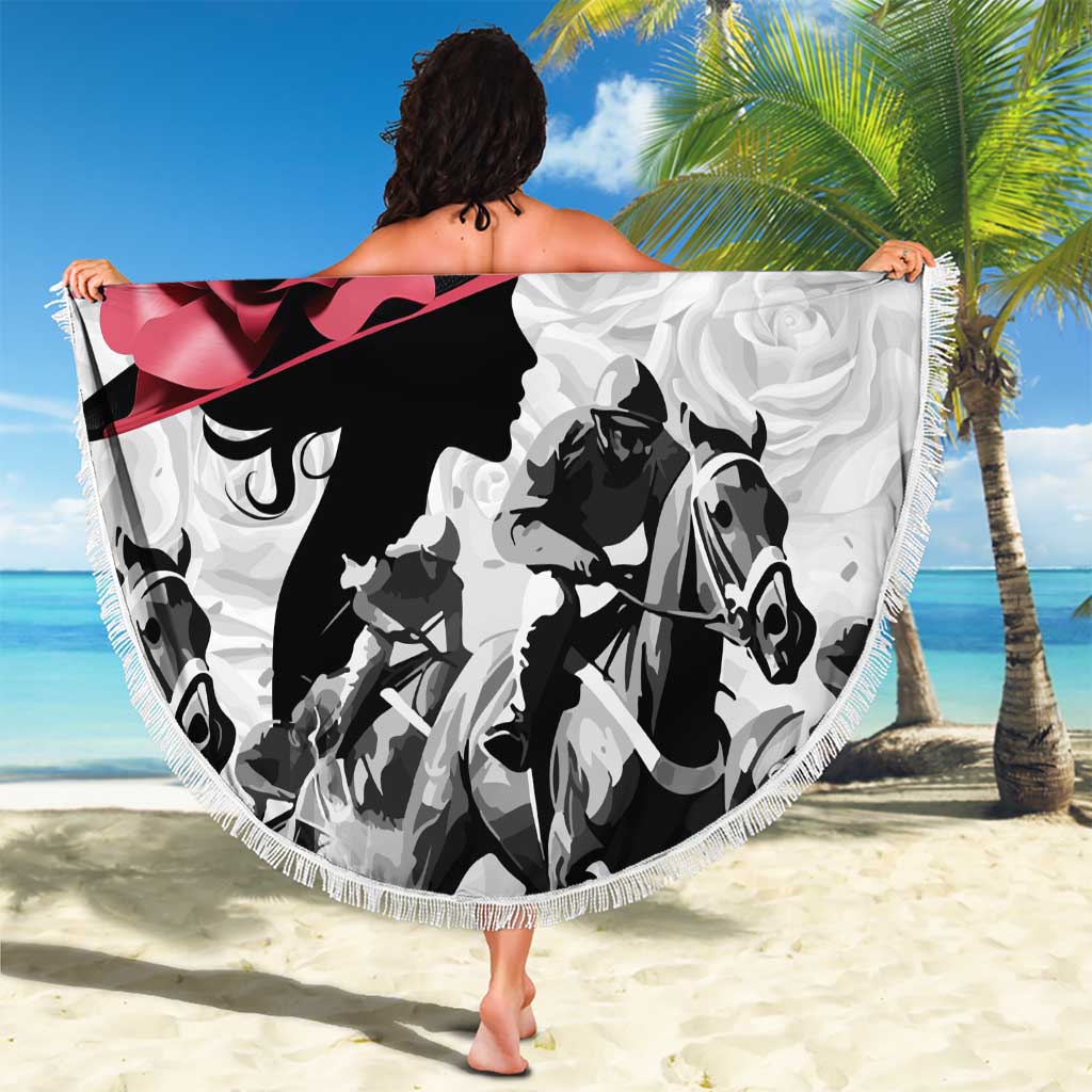 Kentucky Horse Racing Happy 151st Anniversary Beach Blanket Silhouette Girl Derby Hat With Rose LT01