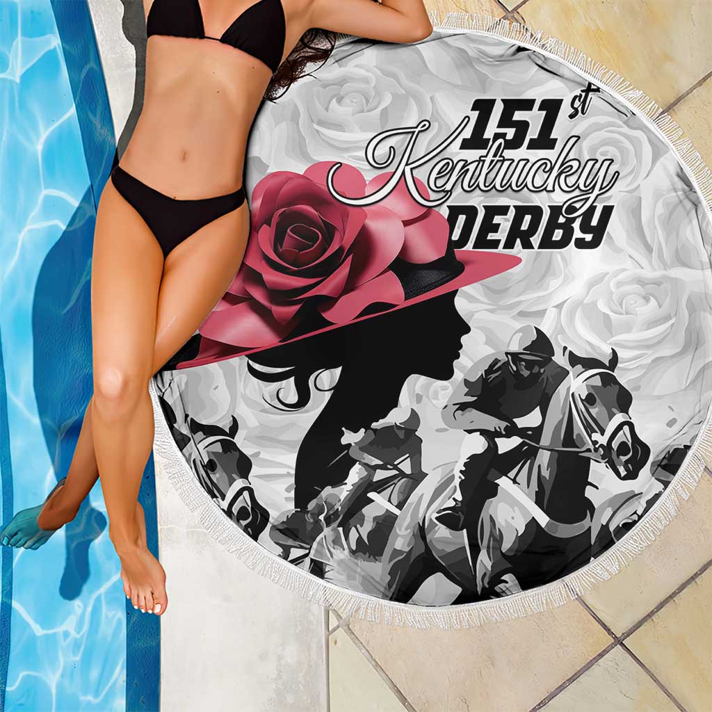 Kentucky Horse Racing Happy 151st Anniversary Beach Blanket Silhouette Girl Derby Hat With Rose LT01