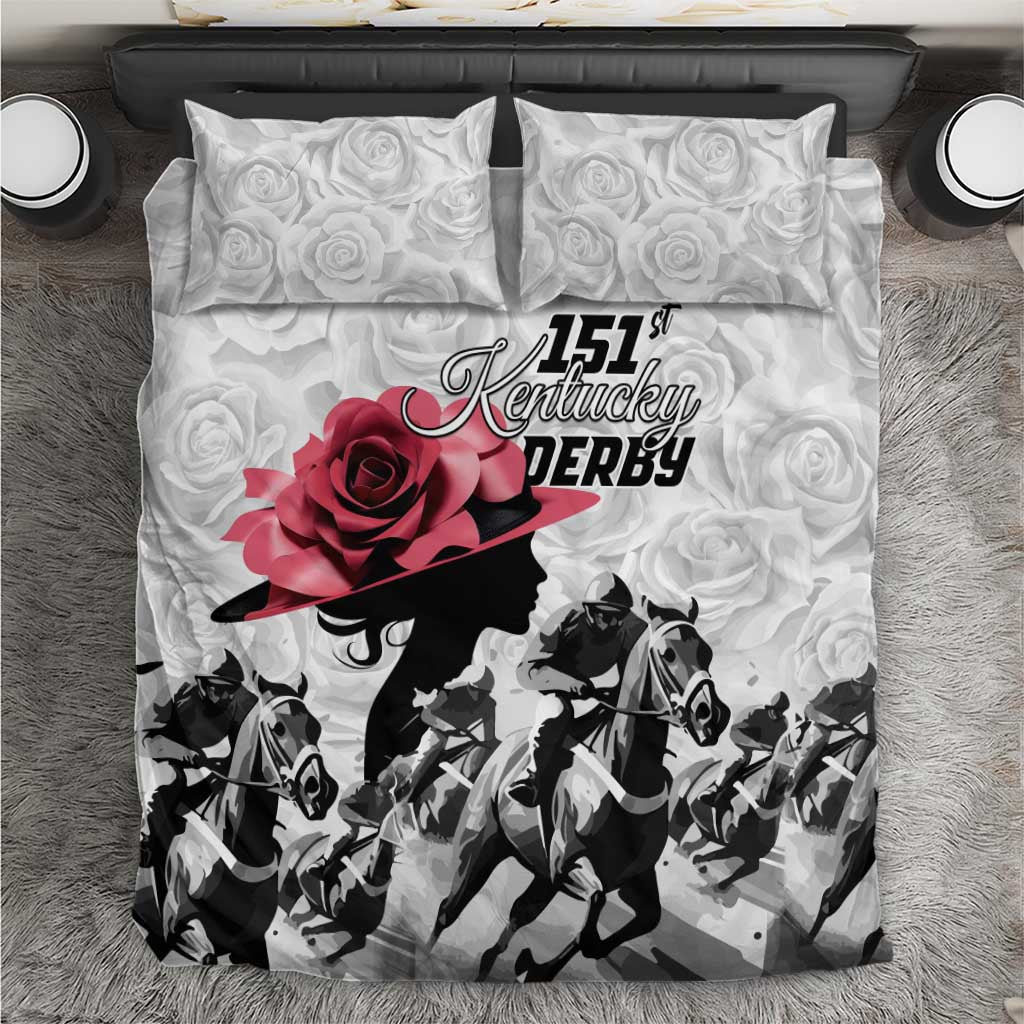Kentucky Horse Racing Happy 151st Anniversary Bedding Set Silhouette Girl Derby Hat With Rose LT01