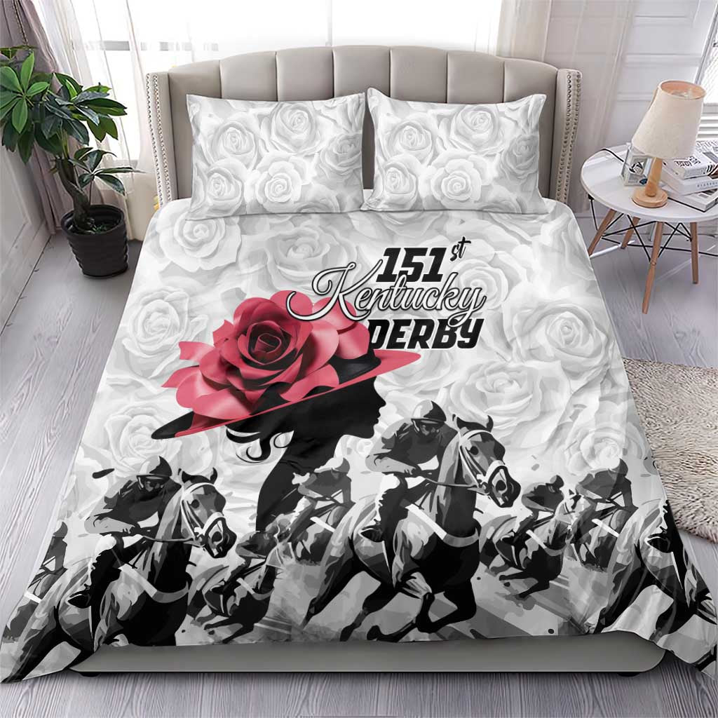Kentucky Horse Racing Happy 151st Anniversary Bedding Set Silhouette Girl Derby Hat With Rose LT01