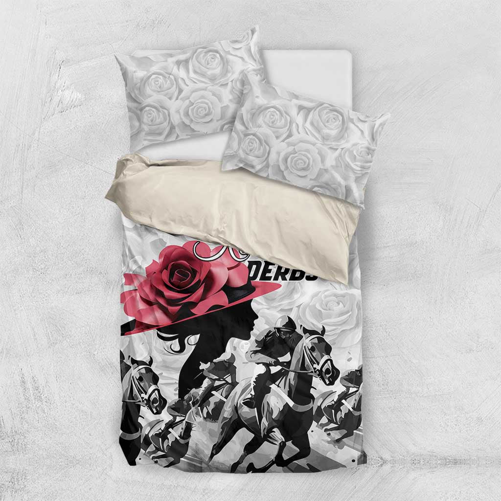 Kentucky Horse Racing Happy 151st Anniversary Bedding Set Silhouette Girl Derby Hat With Rose LT01