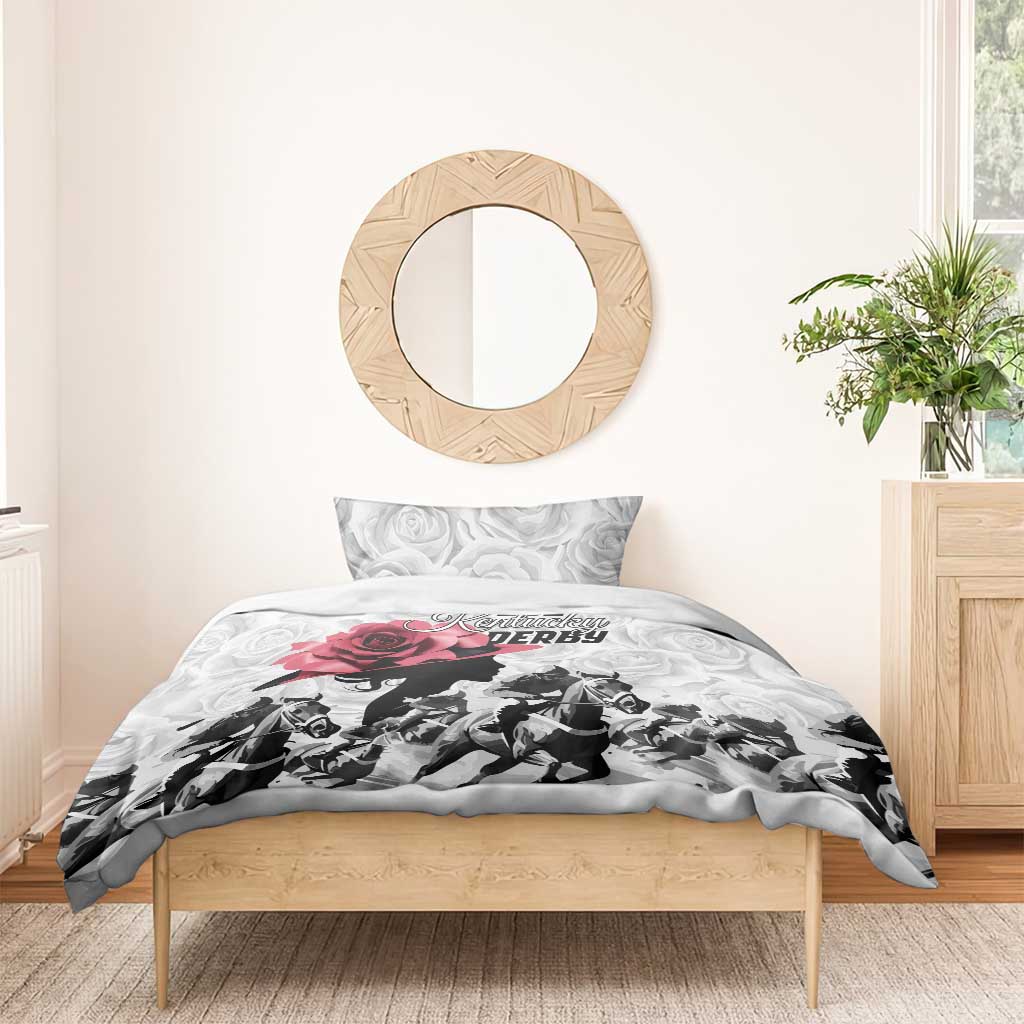 Kentucky Horse Racing Happy 151st Anniversary Bedding Set Silhouette Girl Derby Hat With Rose LT01