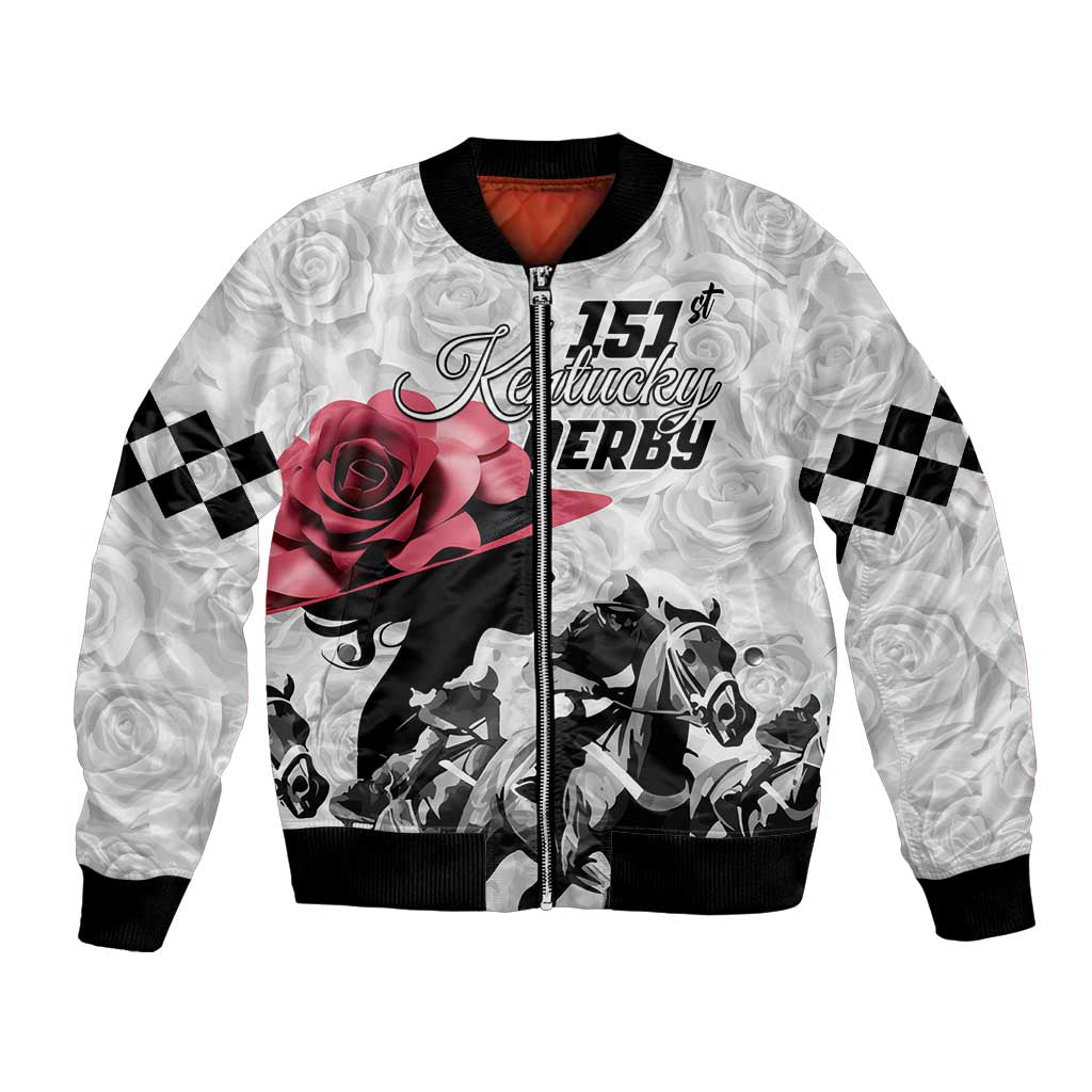 Kentucky Horse Racing Happy 151st Anniversary Bomber Jacket Silhouette Girl Derby Hat With Rose LT01