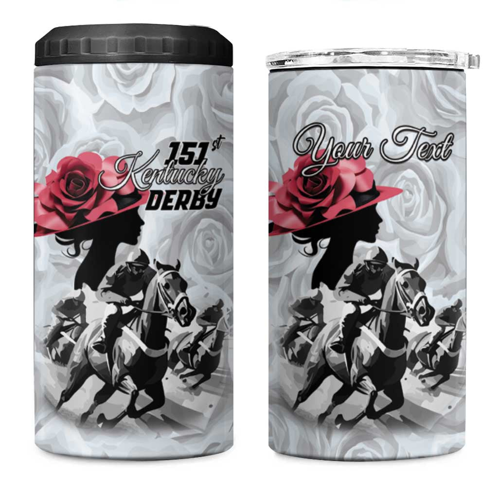 Kentucky Horse Racing Happy 151st Anniversary 4 in 1 Can Cooler Tumbler Silhouette Girl Derby Hat With Rose LT01