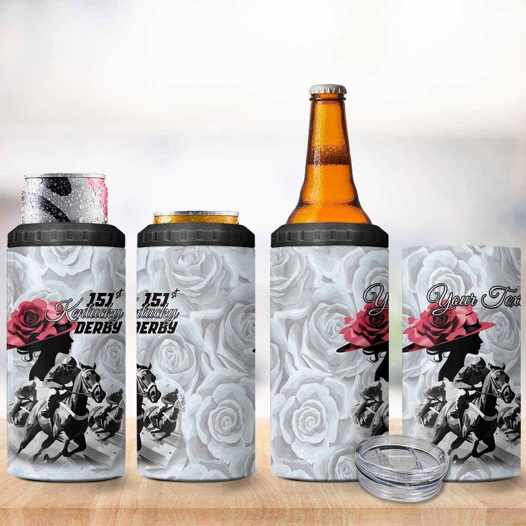 Kentucky Horse Racing Happy 151st Anniversary 4 in 1 Can Cooler Tumbler Silhouette Girl Derby Hat With Rose LT01