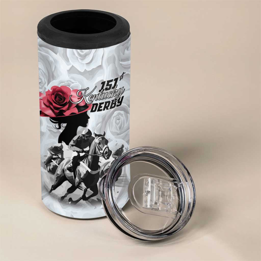 Kentucky Horse Racing Happy 151st Anniversary 4 in 1 Can Cooler Tumbler Silhouette Girl Derby Hat With Rose LT01