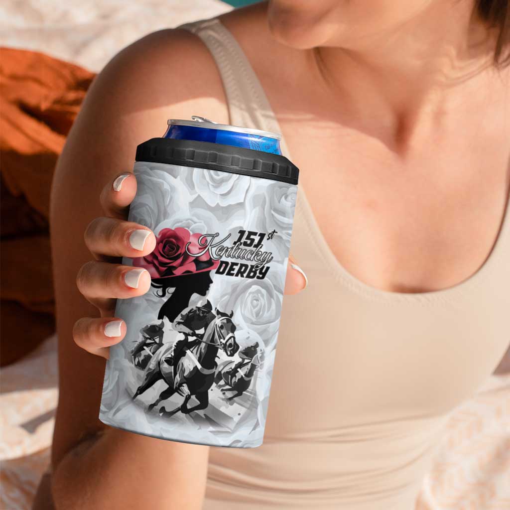 Kentucky Horse Racing Happy 151st Anniversary 4 in 1 Can Cooler Tumbler Silhouette Girl Derby Hat With Rose LT01