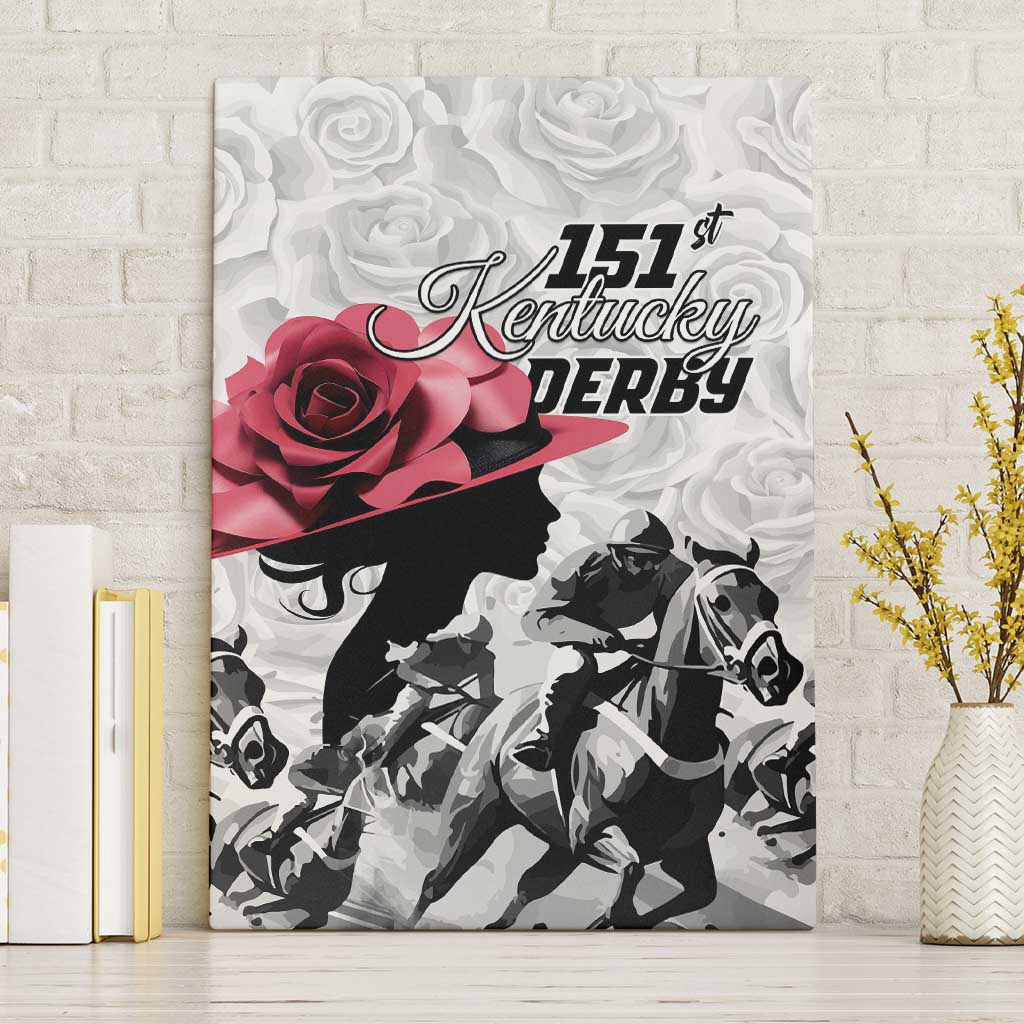 Kentucky Horse Racing Happy 151st Anniversary Canvas Wall Art Silhouette Girl Derby Hat With Rose LT01
