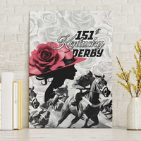 Kentucky Horse Racing Happy 151st Anniversary Canvas Wall Art Silhouette Girl Derby Hat With Rose LT01