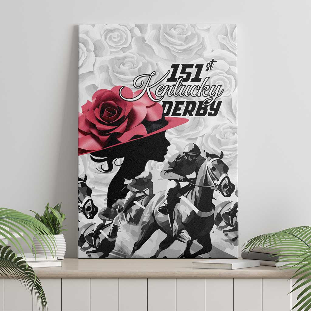 Kentucky Horse Racing Happy 151st Anniversary Canvas Wall Art Silhouette Girl Derby Hat With Rose LT01