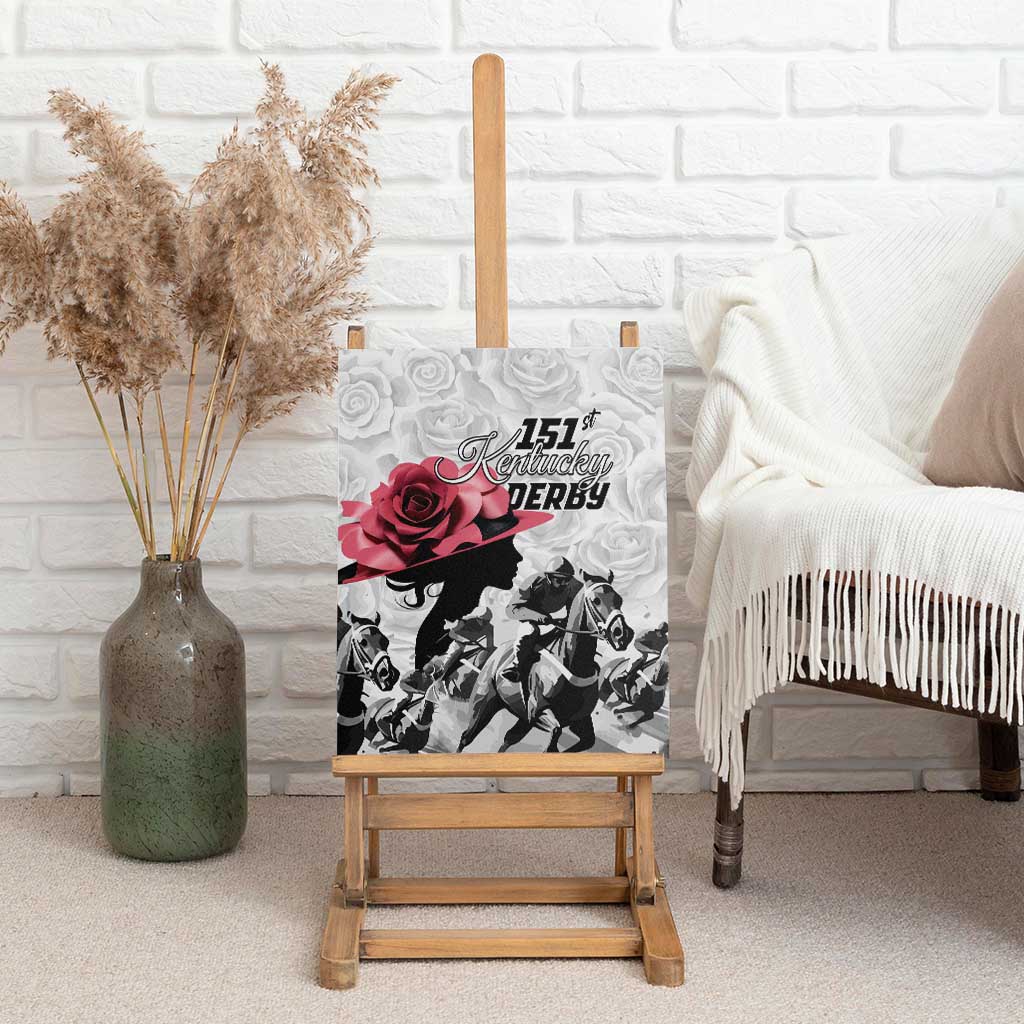 Kentucky Horse Racing Happy 151st Anniversary Canvas Wall Art Silhouette Girl Derby Hat With Rose LT01
