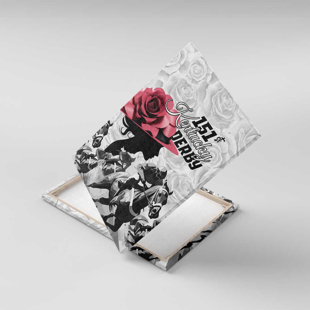 Kentucky Horse Racing Happy 151st Anniversary Canvas Wall Art Silhouette Girl Derby Hat With Rose LT01