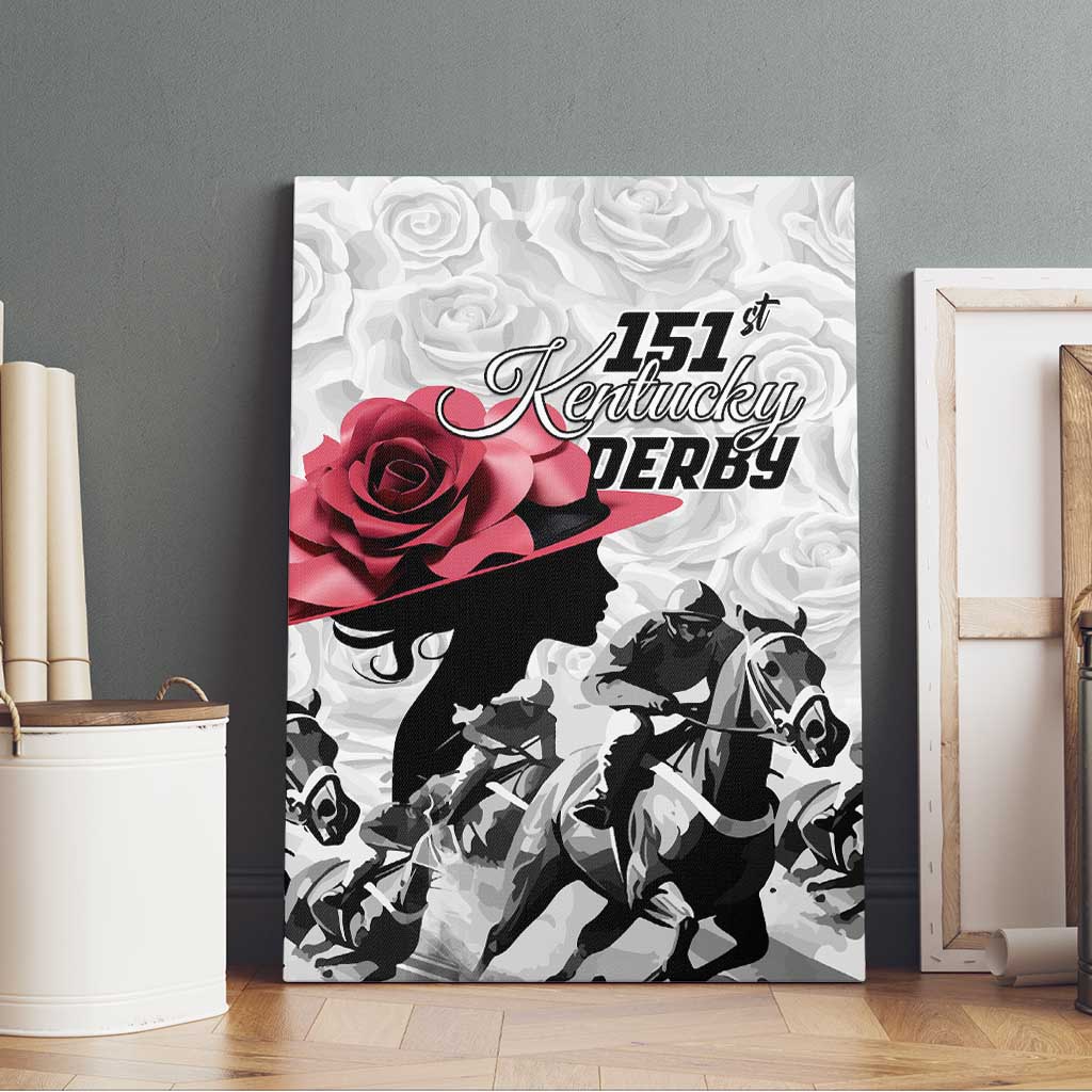 Kentucky Horse Racing Happy 151st Anniversary Canvas Wall Art Silhouette Girl Derby Hat With Rose LT01