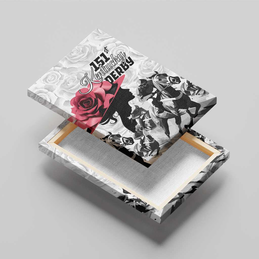 Kentucky Horse Racing Happy 151st Anniversary Canvas Wall Art Silhouette Girl Derby Hat With Rose LT01