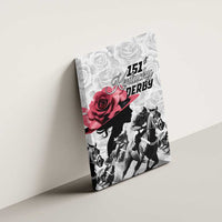 Kentucky Horse Racing Happy 151st Anniversary Canvas Wall Art Silhouette Girl Derby Hat With Rose LT01