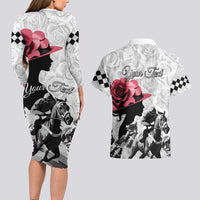 Kentucky Horse Racing Happy 151st Anniversary Couples Matching Long Sleeve Bodycon Dress and Hawaiian Shirt Silhouette Girl Derby Hat With Rose LT01