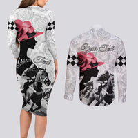 Kentucky Horse Racing Happy 151st Anniversary Couples Matching Long Sleeve Bodycon Dress and Long Sleeve Button Shirt Silhouette Girl Derby Hat With Rose LT01
