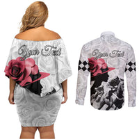 Kentucky Horse Racing Happy 151st Anniversary Couples Matching Off Shoulder Short Dress and Long Sleeve Button Shirt Silhouette Girl Derby Hat With Rose LT01
