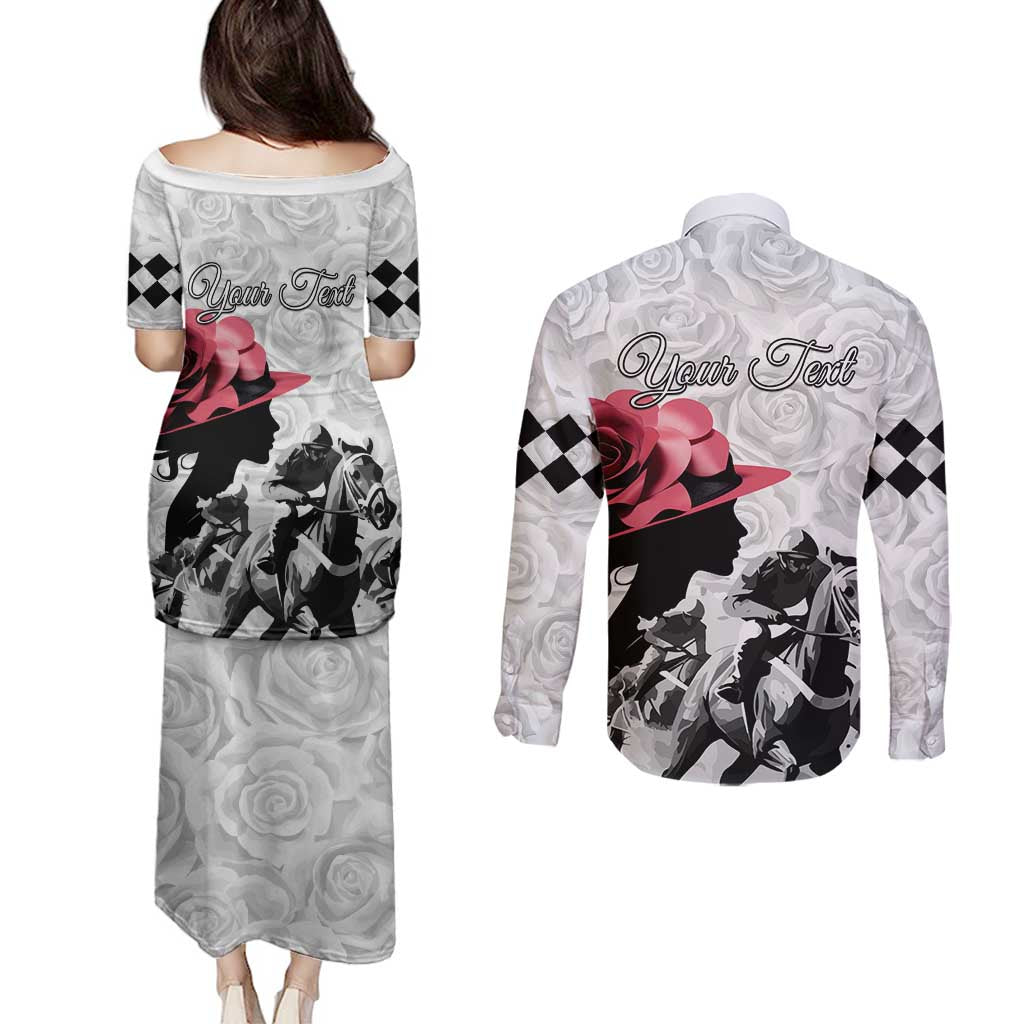 Kentucky Horse Racing Happy 151st Anniversary Couples Matching Puletasi and Long Sleeve Button Shirt Silhouette Girl Derby Hat With Rose LT01