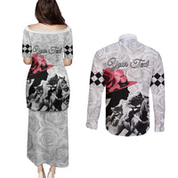 Kentucky Horse Racing Happy 151st Anniversary Couples Matching Puletasi and Long Sleeve Button Shirt Silhouette Girl Derby Hat With Rose LT01