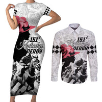 Kentucky Horse Racing Happy 151st Anniversary Couples Matching Short Sleeve Bodycon Dress and Long Sleeve Button Shirt Silhouette Girl Derby Hat With Rose LT01