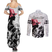 Kentucky Horse Racing Happy 151st Anniversary Couples Matching Summer Maxi Dress and Long Sleeve Button Shirt Silhouette Girl Derby Hat With Rose LT01