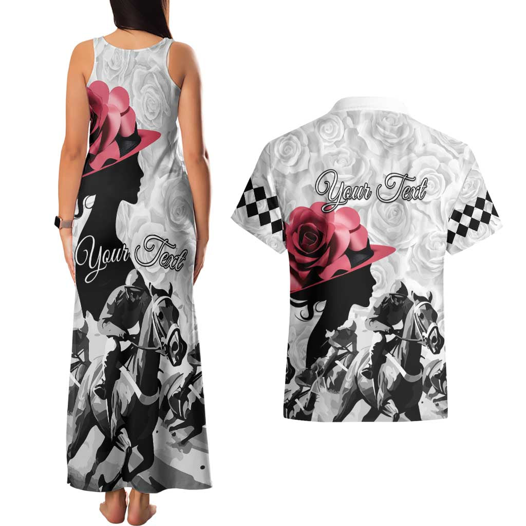 Kentucky Horse Racing Happy 151st Anniversary Couples Matching Tank Maxi Dress and Hawaiian Shirt Silhouette Girl Derby Hat With Rose LT01