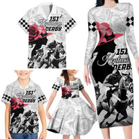 Kentucky Horse Racing Happy 151st Anniversary Family Matching Long Sleeve Bodycon Dress and Hawaiian Shirt Silhouette Girl Derby Hat With Rose LT01