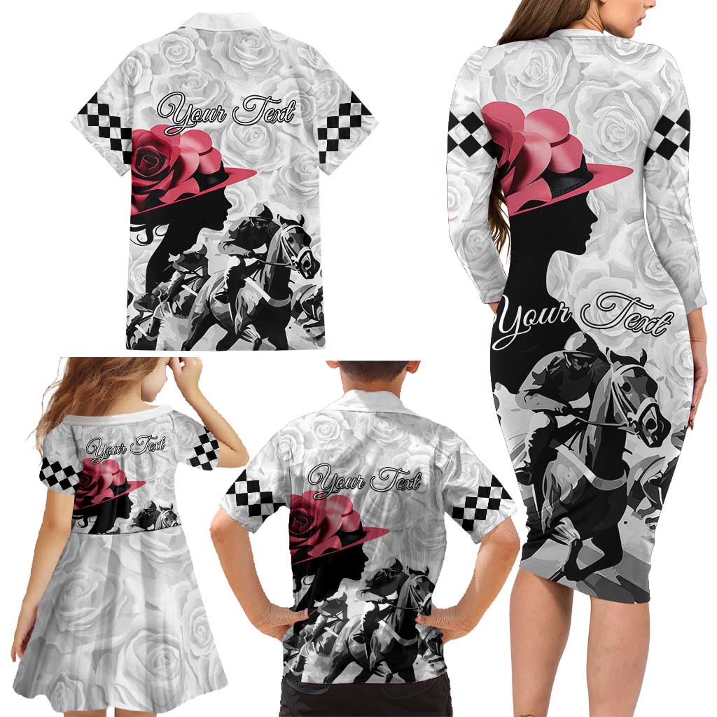 Kentucky Horse Racing Happy 151st Anniversary Family Matching Long Sleeve Bodycon Dress and Hawaiian Shirt Silhouette Girl Derby Hat With Rose LT01