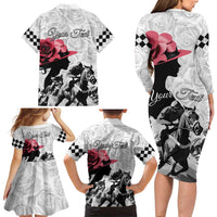Kentucky Horse Racing Happy 151st Anniversary Family Matching Long Sleeve Bodycon Dress and Hawaiian Shirt Silhouette Girl Derby Hat With Rose LT01