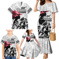 Kentucky Horse Racing Happy 151st Anniversary Family Matching Mermaid Dress and Hawaiian Shirt Silhouette Girl Derby Hat With Rose LT01