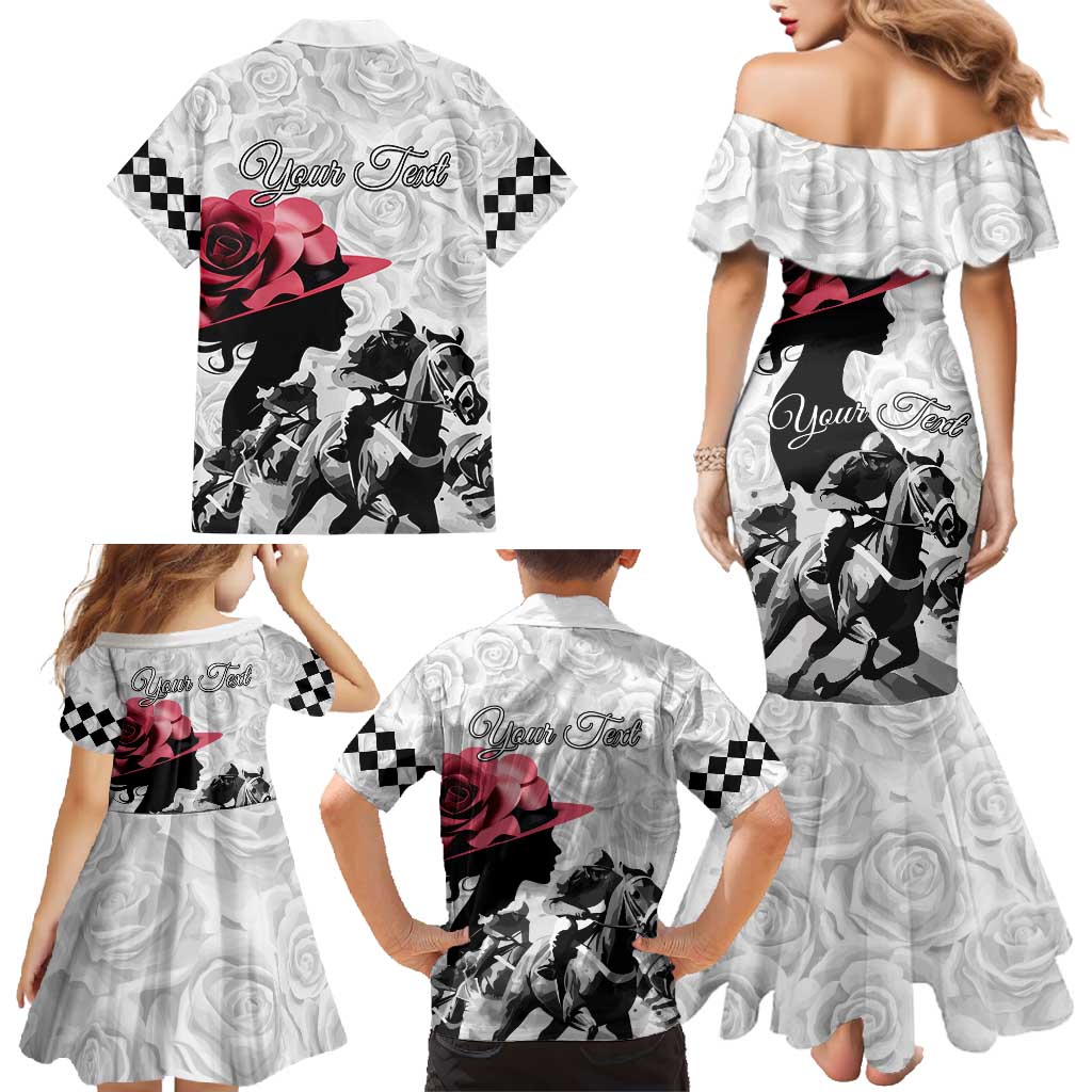 Kentucky Horse Racing Happy 151st Anniversary Family Matching Mermaid Dress and Hawaiian Shirt Silhouette Girl Derby Hat With Rose LT01