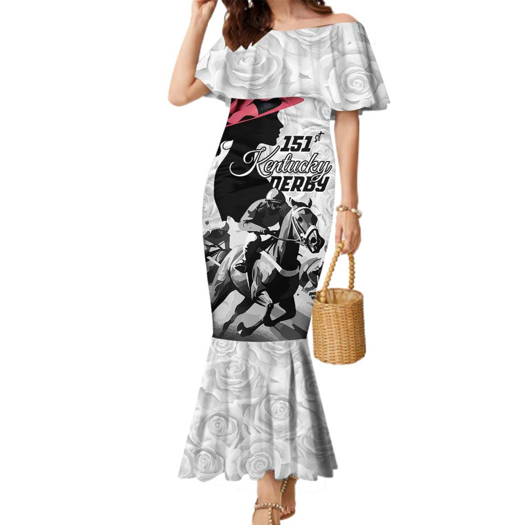 Kentucky Horse Racing Happy 151st Anniversary Family Matching Mermaid Dress and Hawaiian Shirt Silhouette Girl Derby Hat With Rose LT01