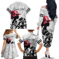Kentucky Horse Racing Happy 151st Anniversary Family Matching Off Shoulder Long Sleeve Dress and Hawaiian Shirt Silhouette Girl Derby Hat With Rose LT01