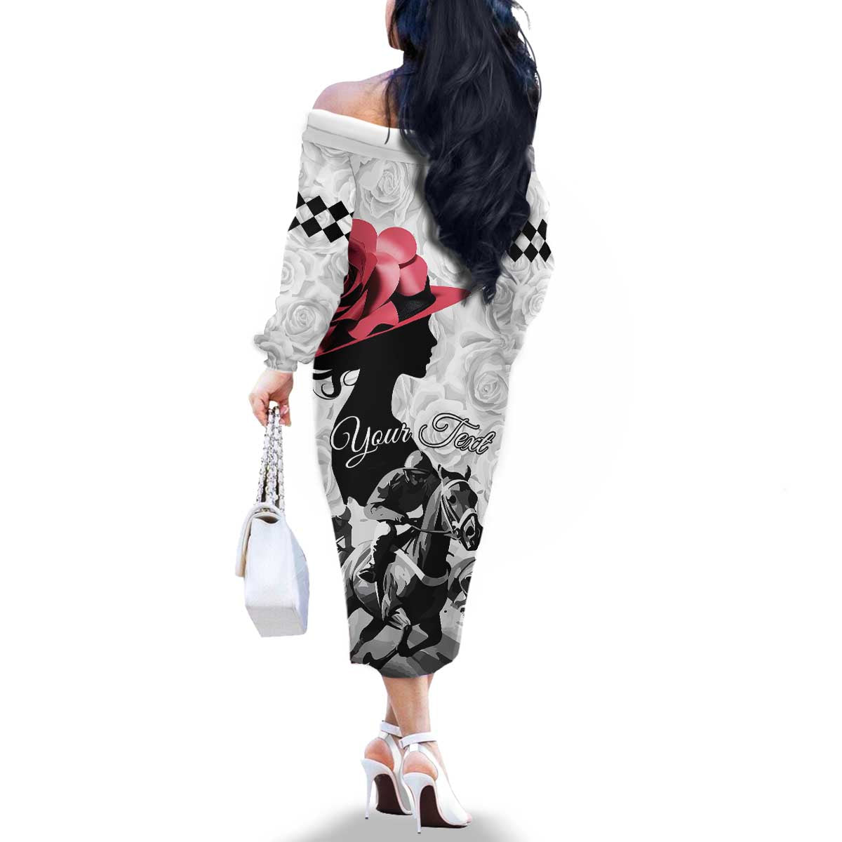 Kentucky Horse Racing Happy 151st Anniversary Family Matching Off Shoulder Long Sleeve Dress and Hawaiian Shirt Silhouette Girl Derby Hat With Rose LT01