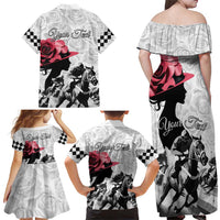 Kentucky Horse Racing Happy 151st Anniversary Family Matching Off Shoulder Maxi Dress and Hawaiian Shirt Silhouette Girl Derby Hat With Rose LT01