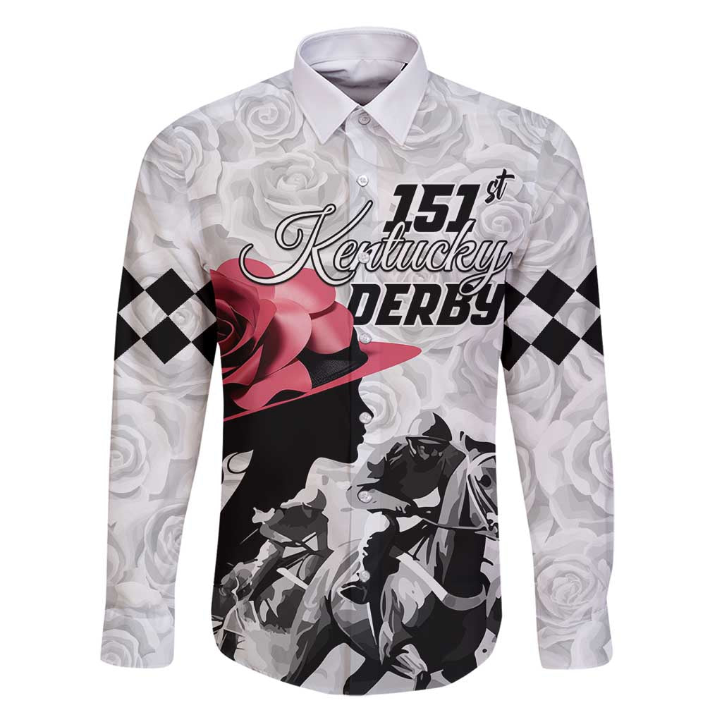 Kentucky Horse Racing Happy 151st Anniversary Family Matching Off Shoulder Short Dress and Hawaiian Shirt Silhouette Girl Derby Hat With Rose LT01