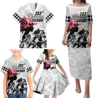 Kentucky Horse Racing Happy 151st Anniversary Family Matching Puletasi and Hawaiian Shirt Silhouette Girl Derby Hat With Rose LT01