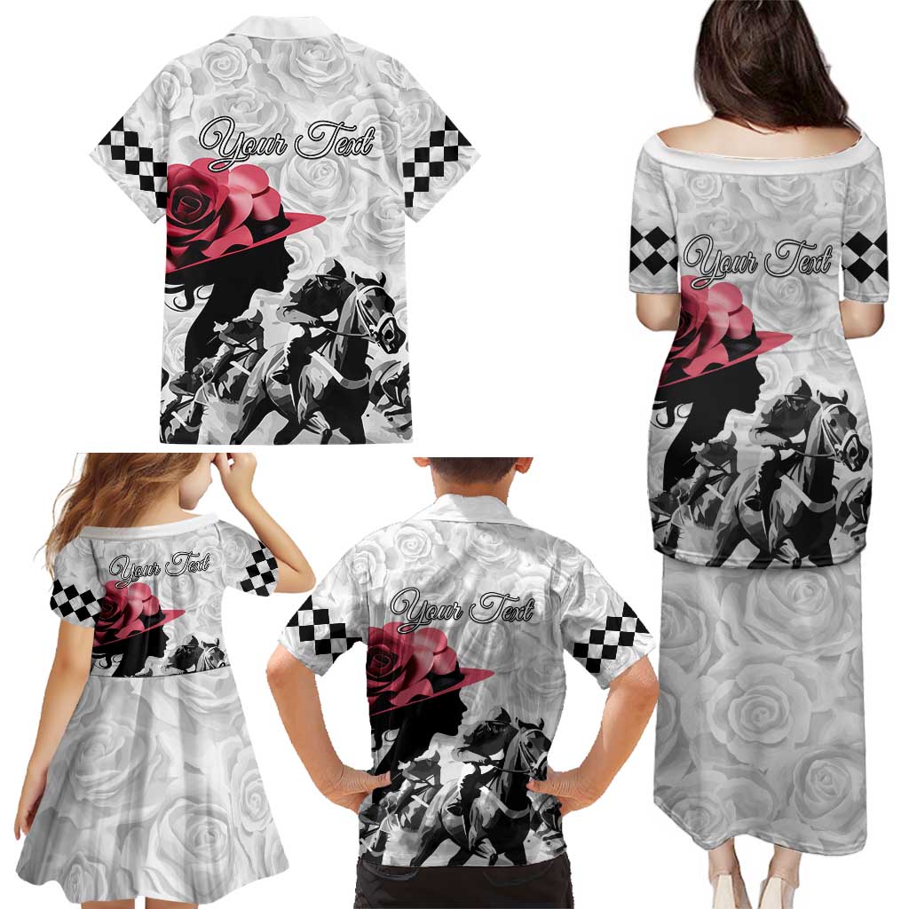 Kentucky Horse Racing Happy 151st Anniversary Family Matching Puletasi and Hawaiian Shirt Silhouette Girl Derby Hat With Rose LT01