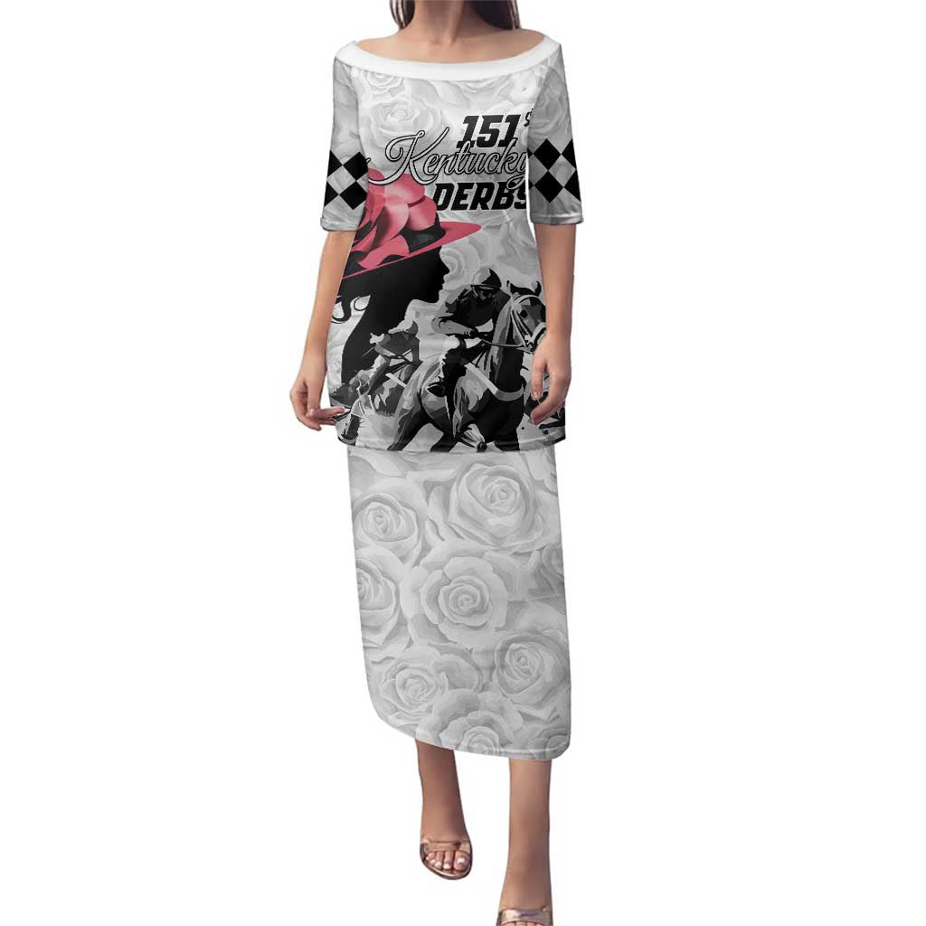 Kentucky Horse Racing Happy 151st Anniversary Family Matching Puletasi and Hawaiian Shirt Silhouette Girl Derby Hat With Rose LT01