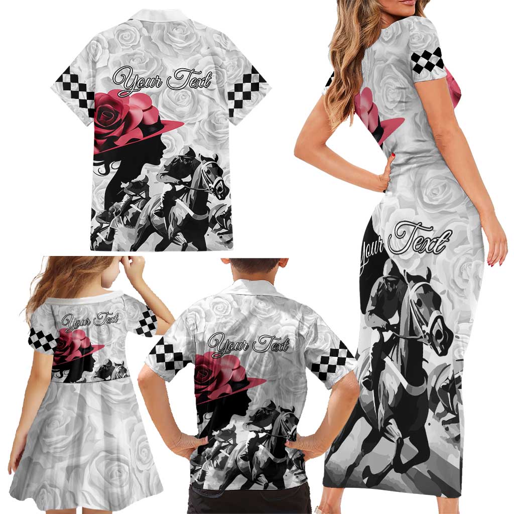 Kentucky Horse Racing Happy 151st Anniversary Family Matching Short Sleeve Bodycon Dress and Hawaiian Shirt Silhouette Girl Derby Hat With Rose LT01