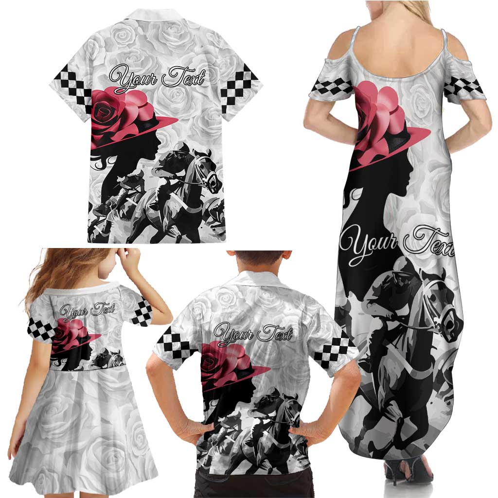 Kentucky Horse Racing Happy 151st Anniversary Family Matching Summer Maxi Dress and Hawaiian Shirt Silhouette Girl Derby Hat With Rose LT01