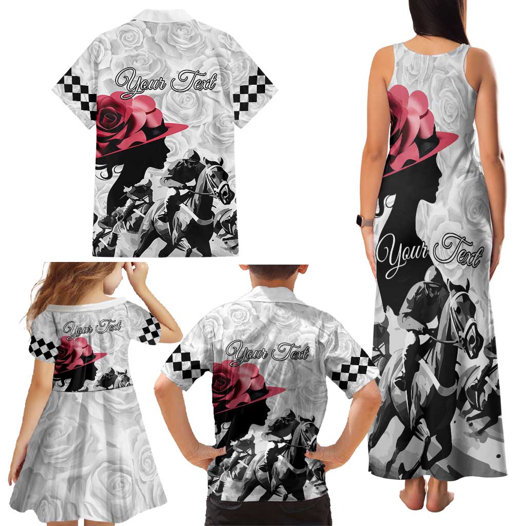 Kentucky Horse Racing Happy 151st Anniversary Family Matching Tank Maxi Dress and Hawaiian Shirt Silhouette Girl Derby Hat With Rose LT01