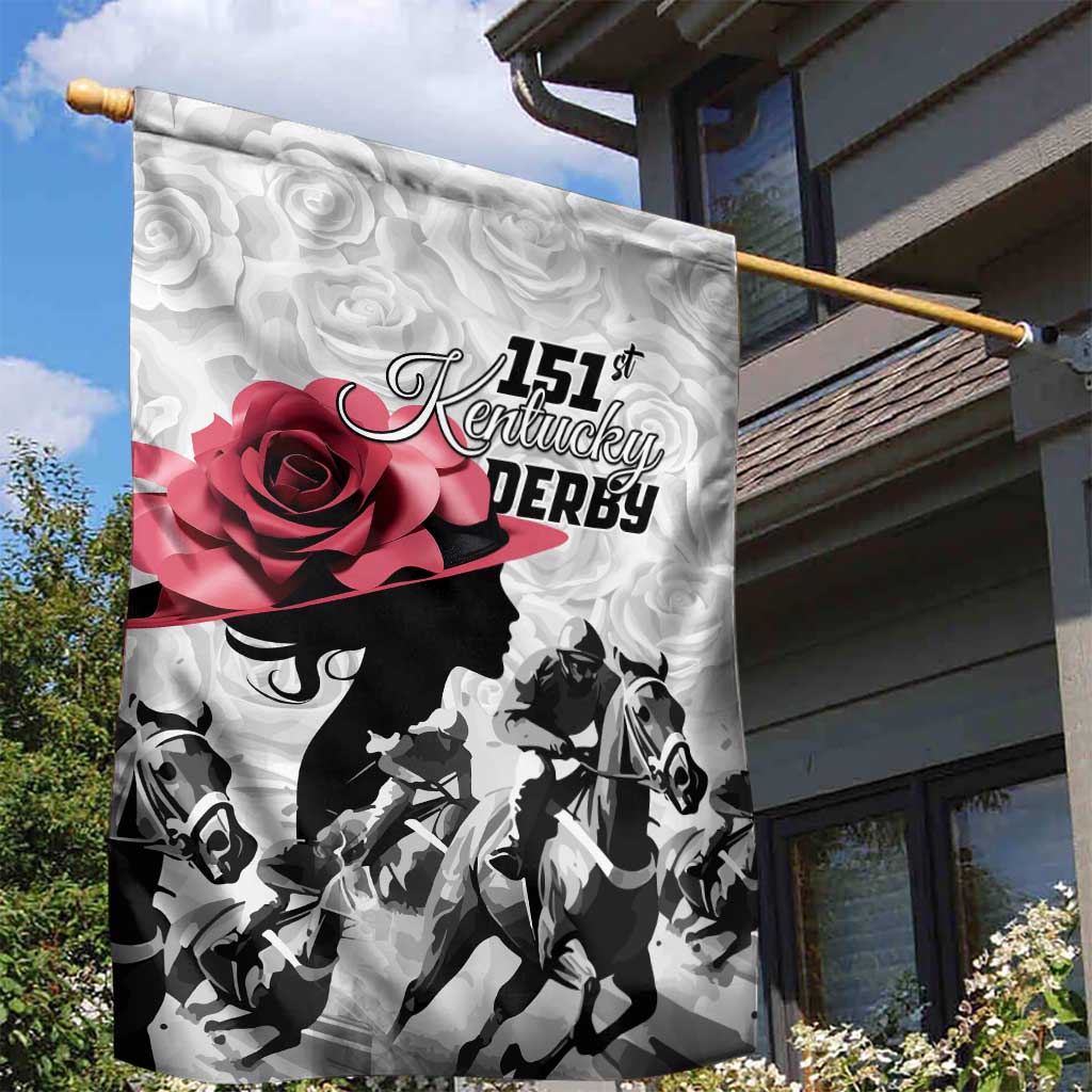 Kentucky Horse Racing Happy 151st Anniversary Garden Flag Silhouette Girl Derby Hat With Rose LT01