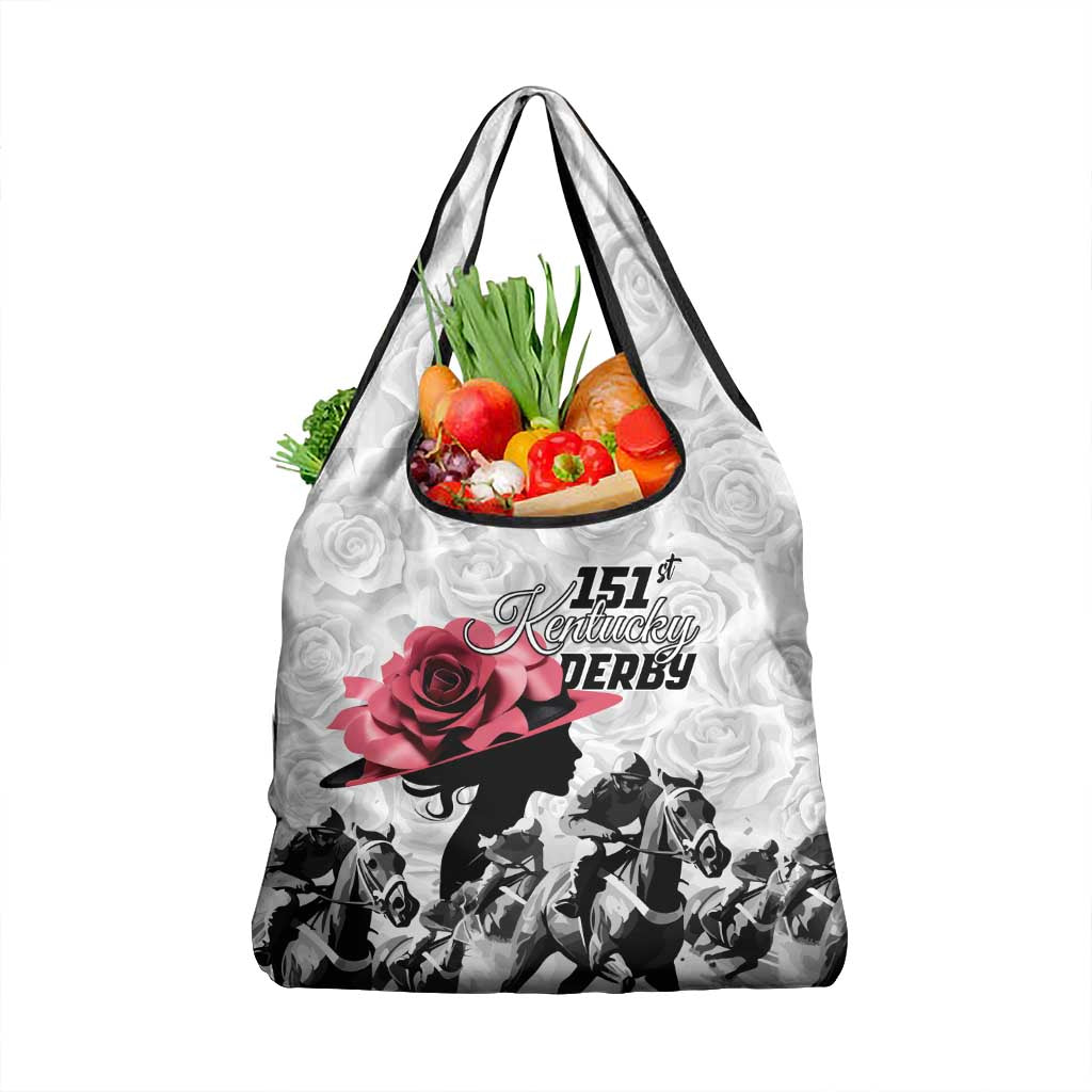 Kentucky Happy 151st Anniversary Grocery Bag Silhouette Girl Derby Hat With Rose LT01