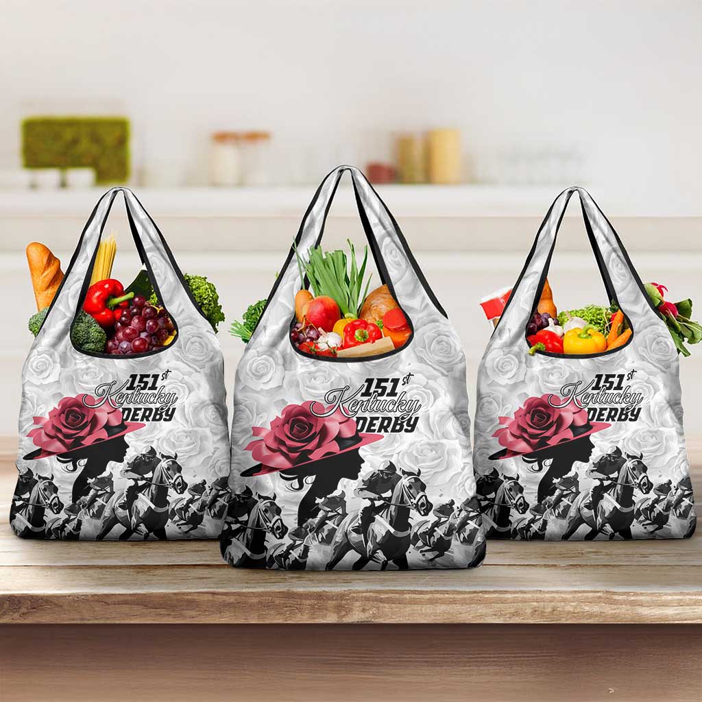 Kentucky Happy 151st Anniversary Grocery Bag Silhouette Girl Derby Hat With Rose LT01